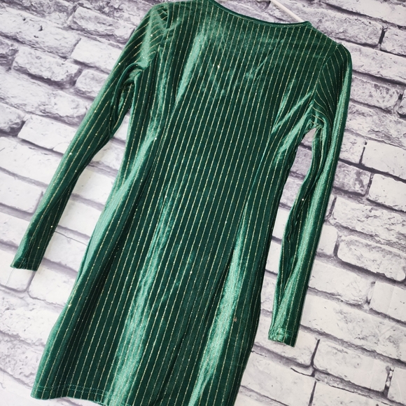 Green Velvet Gold Striped Long Sleeve Mini Dress - XS - Picture 10 of 10